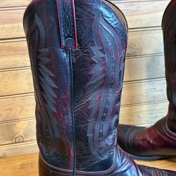 Lucchese 2000 Black Cherry Men’s Western Boots Sz 10.5B Exotic Kangaroo T3012R4 main image 9
